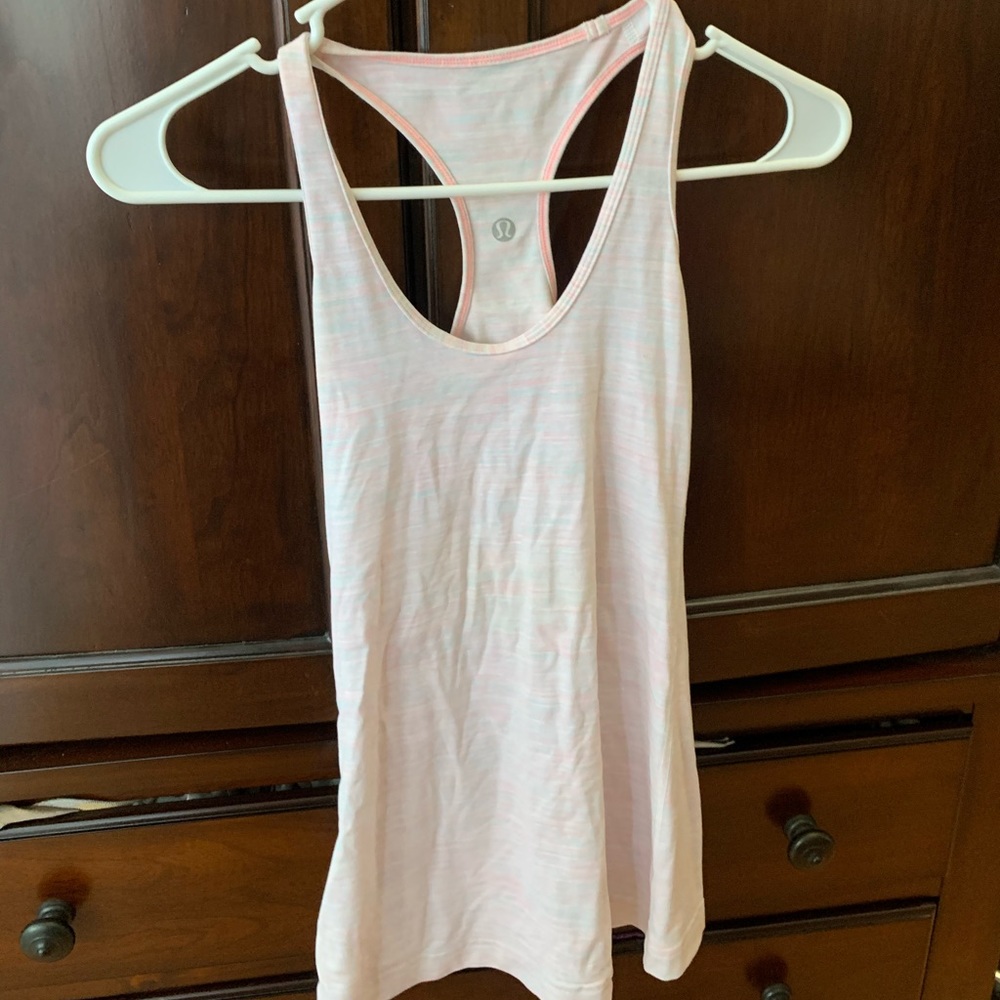 Baby pink and white Lululemon sports top